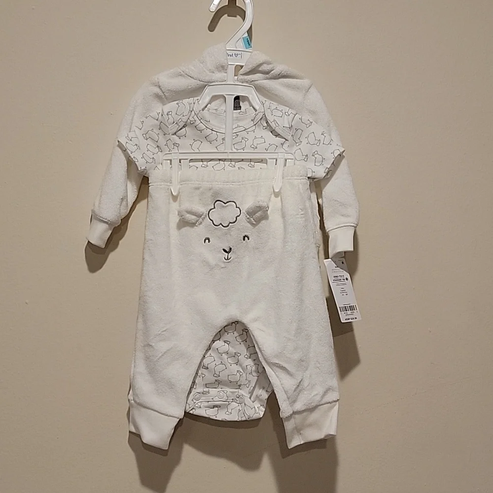 Carters set size 6m sheep white new set terry jumpsuit nwt